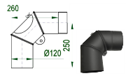 V.A.P.K. Kouřovod 120 Koleno stavitelné 0-90° - průměr 120 mm - tl.1,5 - ČO - čistící