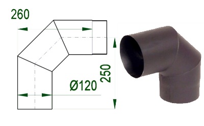 Kouřovod 120 V.A.P.K. Koleno 90° - průměr 120 mm   tl.1,5