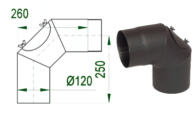 Kouřovod 120 V.A.P.K. Koleno 90° - průměr 120 mm - čistící   tl.1,5