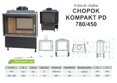 Krbová vložka KOBOK 7kW KOBOK KOMPAKT PD 780 450 zadní přikládací dveře