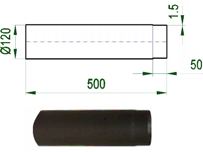 Kouřovod 120 V.A.P.K. Roura délky 500 mm - průměr 120 mm   tl.1,5