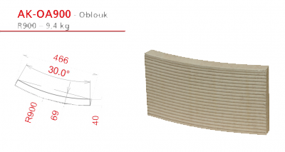 Akumulační kamnářský omítací šamot - AKUMOL40 tloušťka 40 profikrby Oblouk R900 250x30d -12 do kruhu - AKUMOL40-OA0900