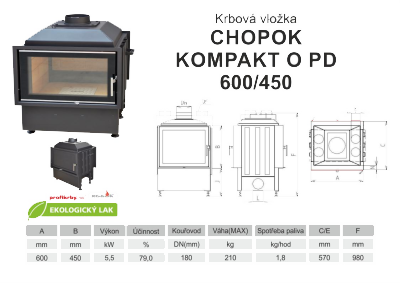 Krbová vložka KOBOK KOBOK KOMPAKT O PD 600 450 oboustranná, přikládací dveře