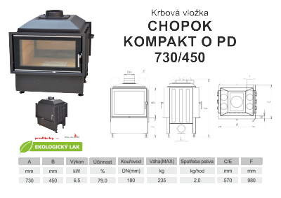 Krbová vložka KOBOK KOBOK KOMPAKT O PD 730 450 oboustranná, přikládací dveře